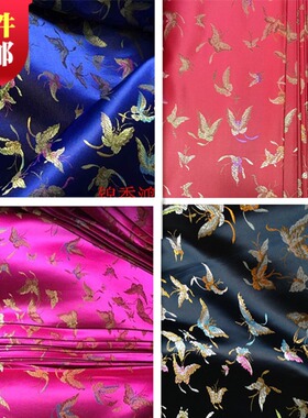 DIY仿古布料 古装汉服和服面料 唐装旗袍cos面料织锦缎黑底蝴蝶布