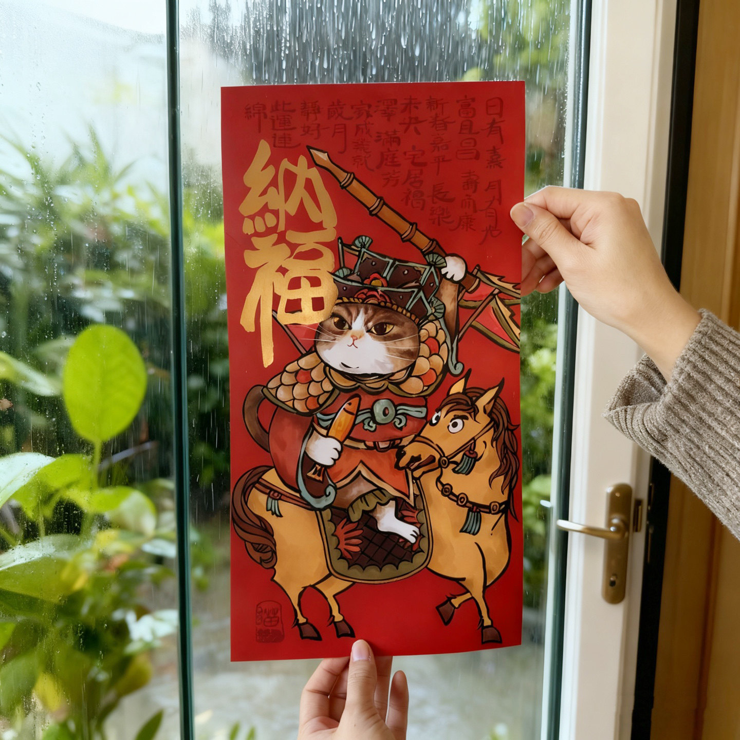 2026年马年猫咪门神贴国风国潮原创装饰画大门门贴新年对联装饰