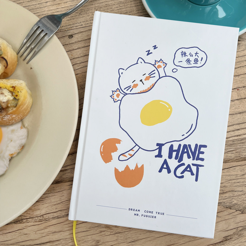 白日梦猫原创手绘插画简约ins 小清新手账本精装方格笔记本日记本