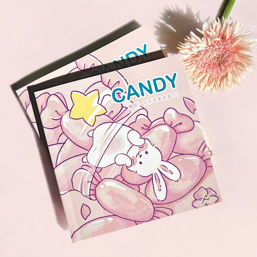 原创手绘插画可爱兔少女心小清新方形本子手账本方格笔记本日记本