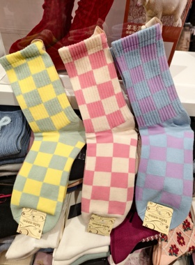 tutuanna 26年春季新款女士菱形格棉混横条女袜短袜潮袜