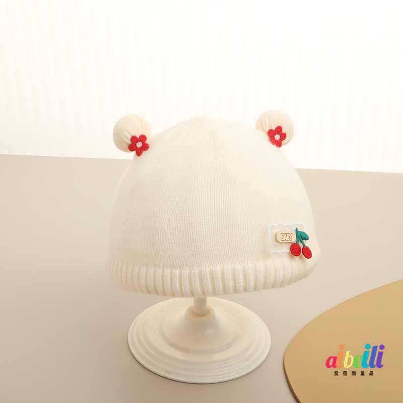 婴儿帽子秋冬季双层毛线帽可爱女宝宝百搭针织秋天婴幼儿超萌洋气