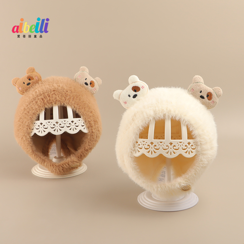 婴儿帽子护耳保暖毛绒帽可爱超萌