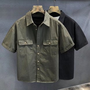 短袖 男衬衫 衣服工地上班工装 干活穿 纯棉耐磨劳保工作服军旅上衣