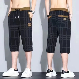 个性 男士 夏季 短裤 休闲中国风7分中裤 冰丝薄款 花色直筒宽松七分裤