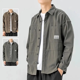 春秋款 外套男士 休闲日系棉质衬衣宽松夹克耐磨工作服 衬衫 复古工装