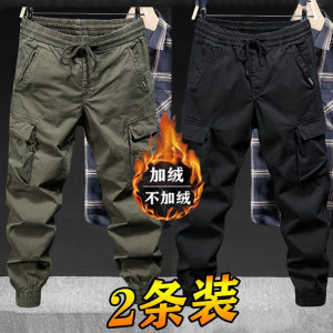 工装裤男士加绒加厚多口袋宽松束脚美式休闲耐磨工作裤男劳保裤子
