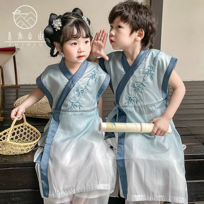 儿童宋制汉服女童国学古筝舞蹈民族演出服中国风夏季男童唐装古装