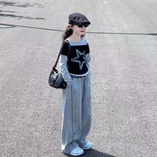 女童套装2025秋冬新款洋气修身假两件时髦韩版休闲百搭潮款两件套