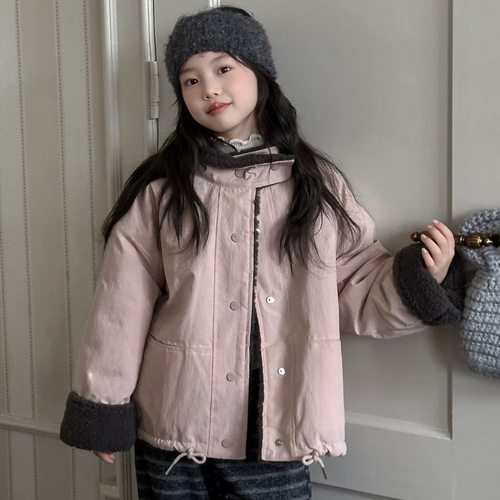 女童外套冬装2025新款韩版儿童洋气羊羔绒加厚夹克衫女孩派克棉服