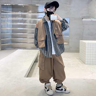 男童春装套装2026新款中大童春秋款帅气儿童春季工装运动两件套潮