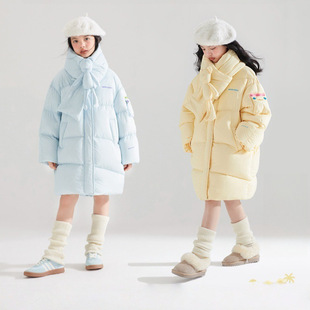 女童中长款羽绒棉服反季加厚保暖棉袄中大童围巾棉袄小女孩洋气潮