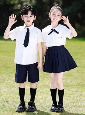儿童英伦风校服夏季套装男女生学院风短袖衬衫百褶裙小学生演出服