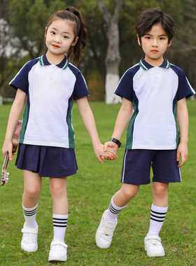 小学生短袖夏季校服幼儿园园服学院风夏装纯棉儿童运动会班服套装