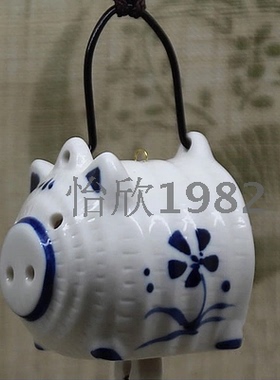 日式陶瓷可爱小猪和风风铃挂饰车饰门饰蚊香小猪家居饰品特价清仓