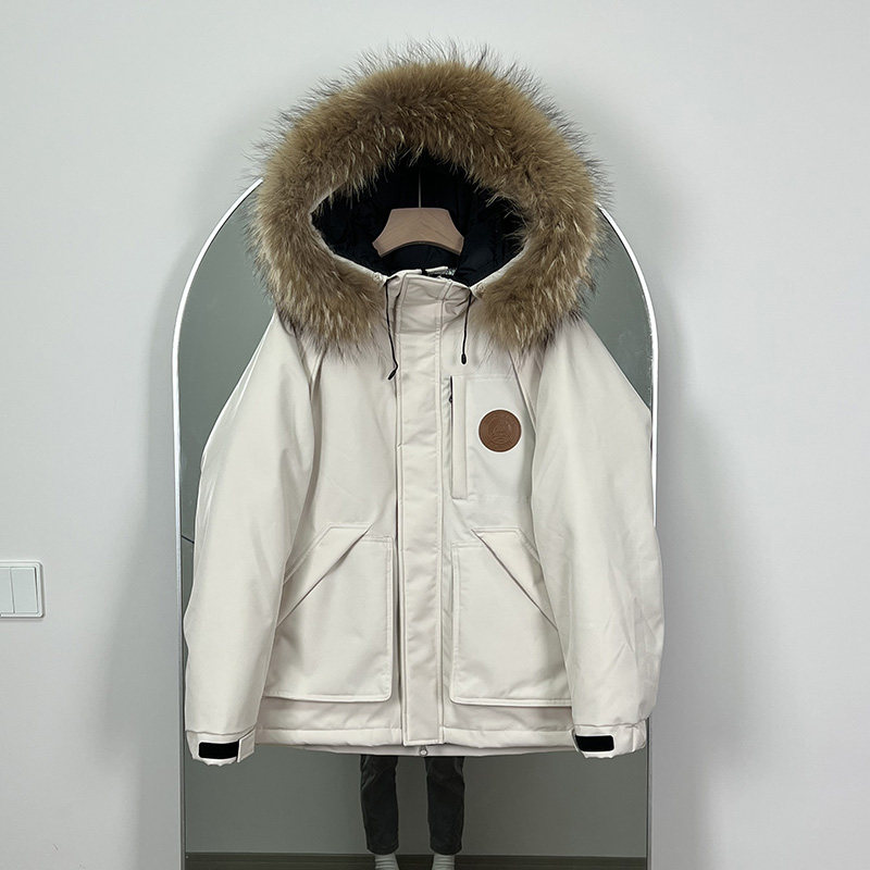 真貉子大毛领派克工装连帽羽绒服女冬季加厚2024新款宽松户外外套