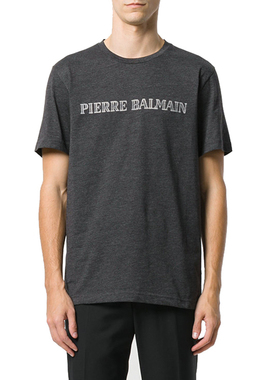 Balmain 巴尔曼 男士夏季深灰色圆领短袖T恤 HP67220T