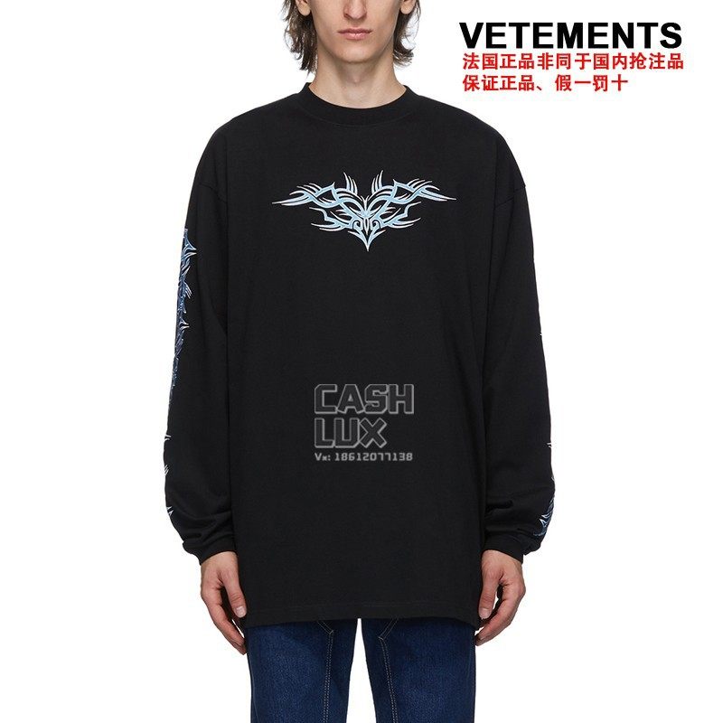 VETEMENTS 法国正品刺绣男女通用休闲印花圆领T恤长袖 UAH21TR627