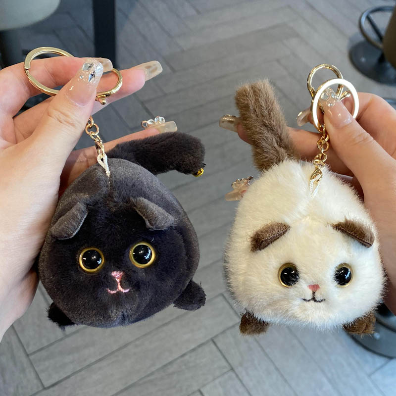 拉线会摇尾巴小猫毛绒钥匙扣玩具转动公仔可爱娃娃女孩礼物