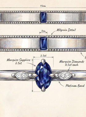 GT925银培育蓝宝钻石情侣对戒