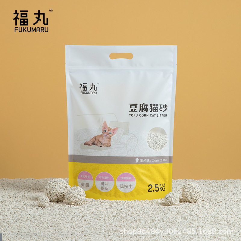 福丸豆腐猫砂 除臭结团可冲厕所 玉米味 绿茶味  2.5kg/包 4包装