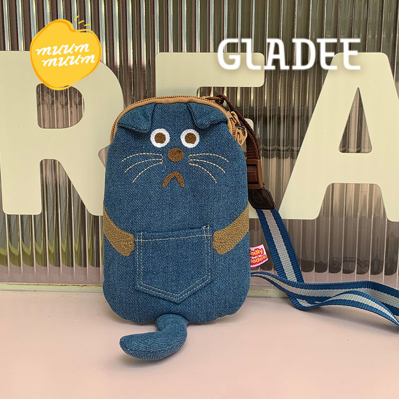 GLADEE小猫造型单肩手机牛仔可爱猫咪收纳学生卡通百搭斜跨包