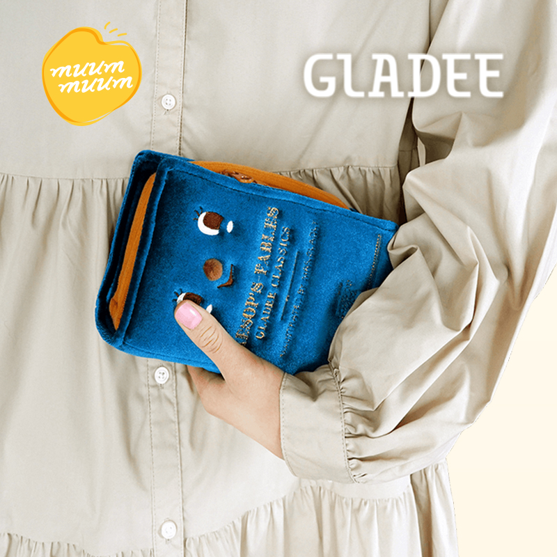 GLADEE正品新款复古书本造型可爱休闲卡通毛绒手拿化妆拉链收纳包