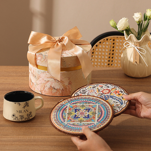 可定制轻奢高级感陶瓷吸水杯垫礼盒乔迁新居礼品餐垫隔热垫伴手礼