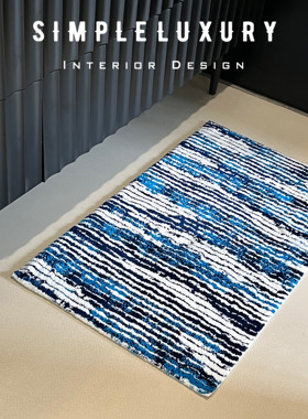 【简单的奢华】现货 葡萄牙 Abyss 蓝色海浪条纹纯棉吸水浴垫地垫