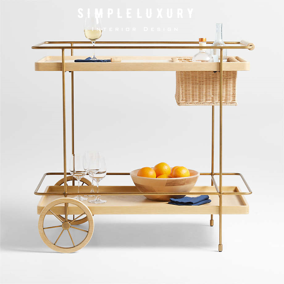 静奢老钱风移动边几酒吧推车