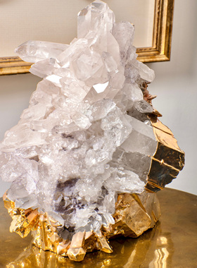 巴西进口24K镀金天然白水晶摆件