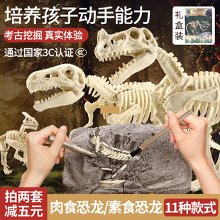 恐龙化石考古挖掘玩具diy手工拼装霸王龙模型挖宝趣味男孩玩具