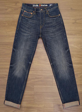6536男装赤耳丹宁牛仔裤15盎司秋冬新款复古蓝微锥修身直筒裤百搭