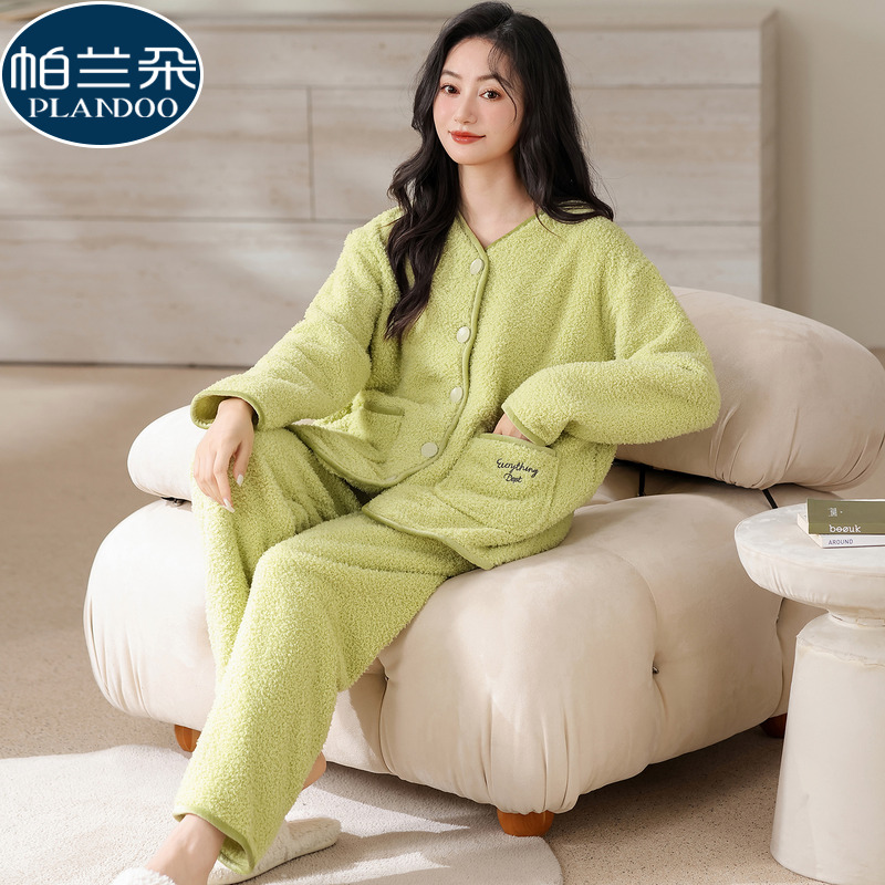 珊瑚绒睡衣女士秋冬季加厚保暖半边绒2025新款长袖家居服冬天套装