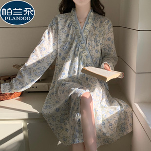 睡袍女春秋季云朵棉长袖睡裙浴袍2026新款网红碎花夏天睡衣家居服