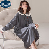 100%纯棉长袖 睡裙女款 春秋季 荷叶娃娃领睡衣可外穿少女甜美连衣裙