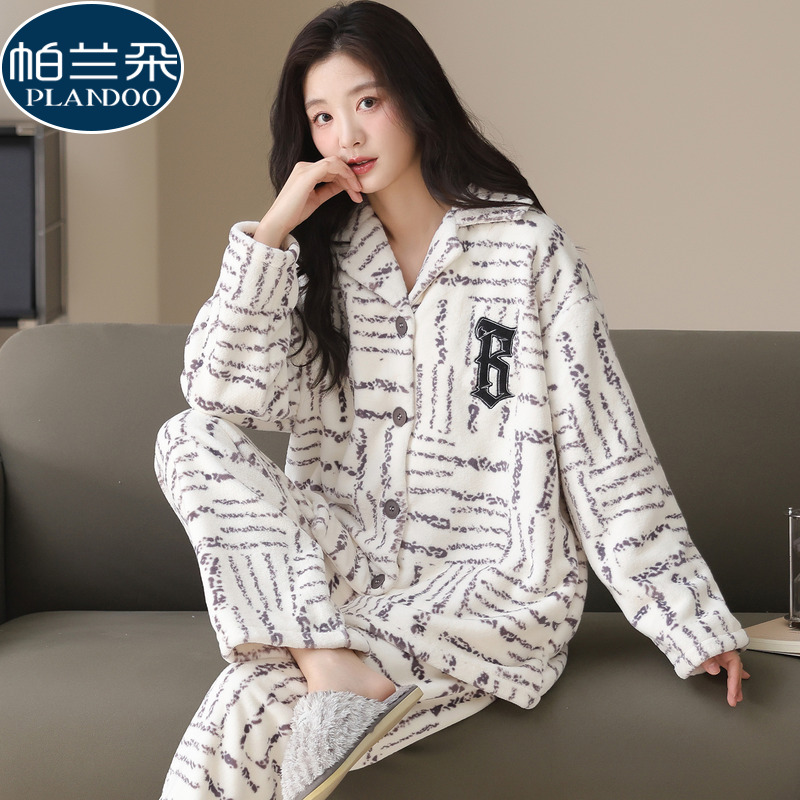 2025新款珊瑚绒睡衣女士冬季加绒加厚法兰绒长袖冬天高级感家居服