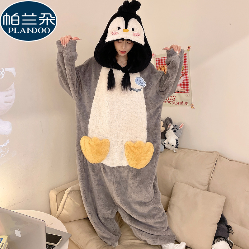 珊瑚绒连体睡衣女款冬季加厚2025新款秋冬天法兰绒卡通可爱家居服