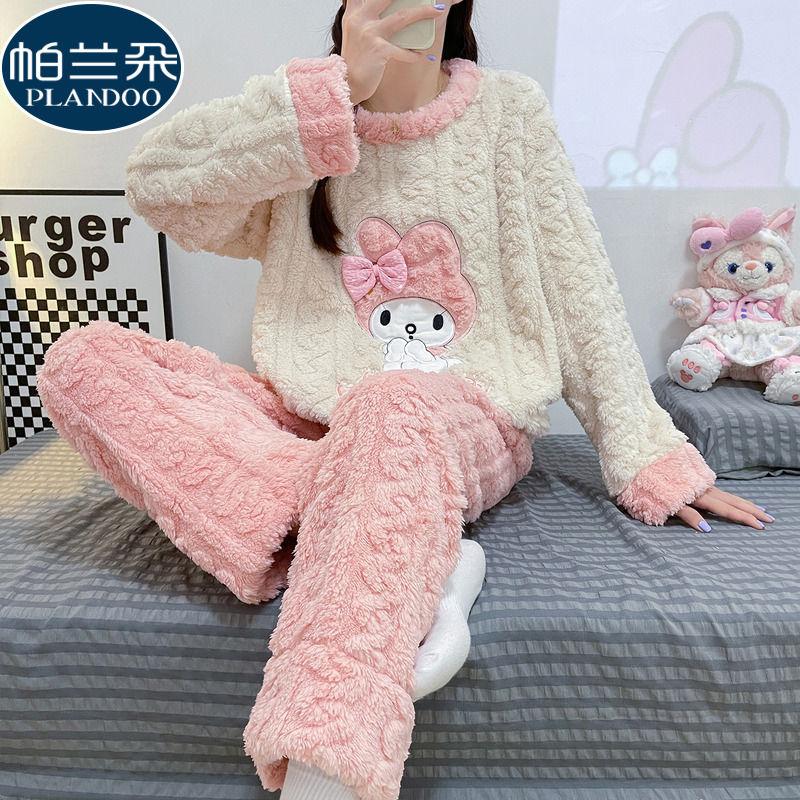 保暖睡衣女款秋冬季法兰绒2025新款珊瑚绒少女长袖可爱套装家居服