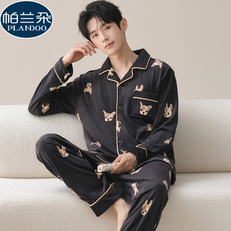 珊瑚绒睡衣男2025新款冬季海岛绒加厚法兰绒青少年初中学生家居服