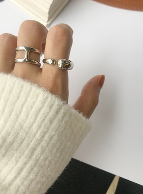 韩国新款INS冷淡气质风 925纯银开口戒指 水滴简约百搭个性食指戒