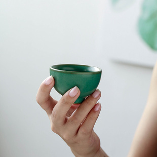 新中式铁釉窑变品茗杯陶瓷家用黑陶简约手工小号复古锔瓷普洱茶杯