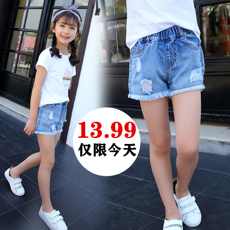 牛仔新款洋气外穿女孩中大童热裤