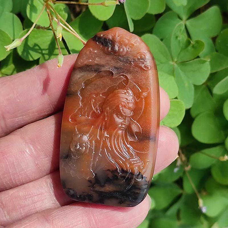 新疆哈密天然彩青花关公牌吊坠男女款玉石玉坠武财挂件戈壁玉玉佩