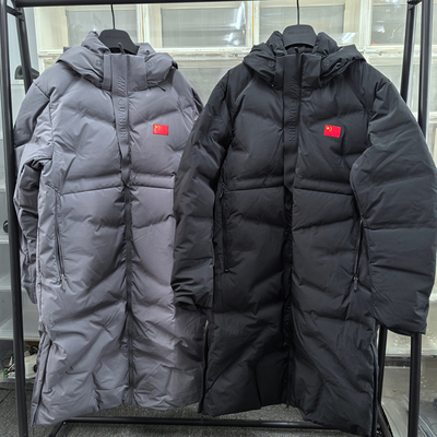 现货安踏冠军全天候2025新款长款防泼水鹅绒连帽羽绒服152510916
