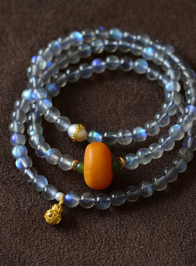 天然灰月光石6mm圆珠女款多圈蜜蜡手串简约小清新手链饰品送礼物