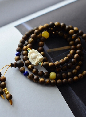 天然海南奇楠沉香手链女款原创设计多圈手串项链招财转运珠礼物