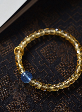 原矿刻面天然黄水晶招财手链寓意好运海蓝宝手串单圈女款原创设计