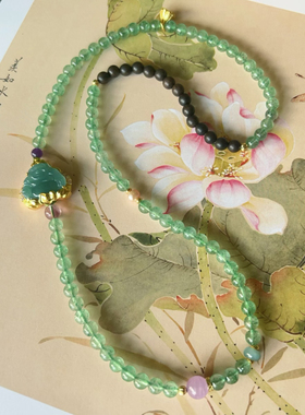 原创天然绿草莓晶项链多圈女款手串沉香翡翠A货弥勒佛送朋友礼物