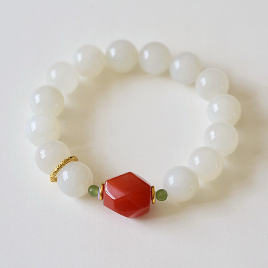 天然和田白玉圆珠手串南红玛瑙女款时尚送女友闺蜜朋友生日礼物